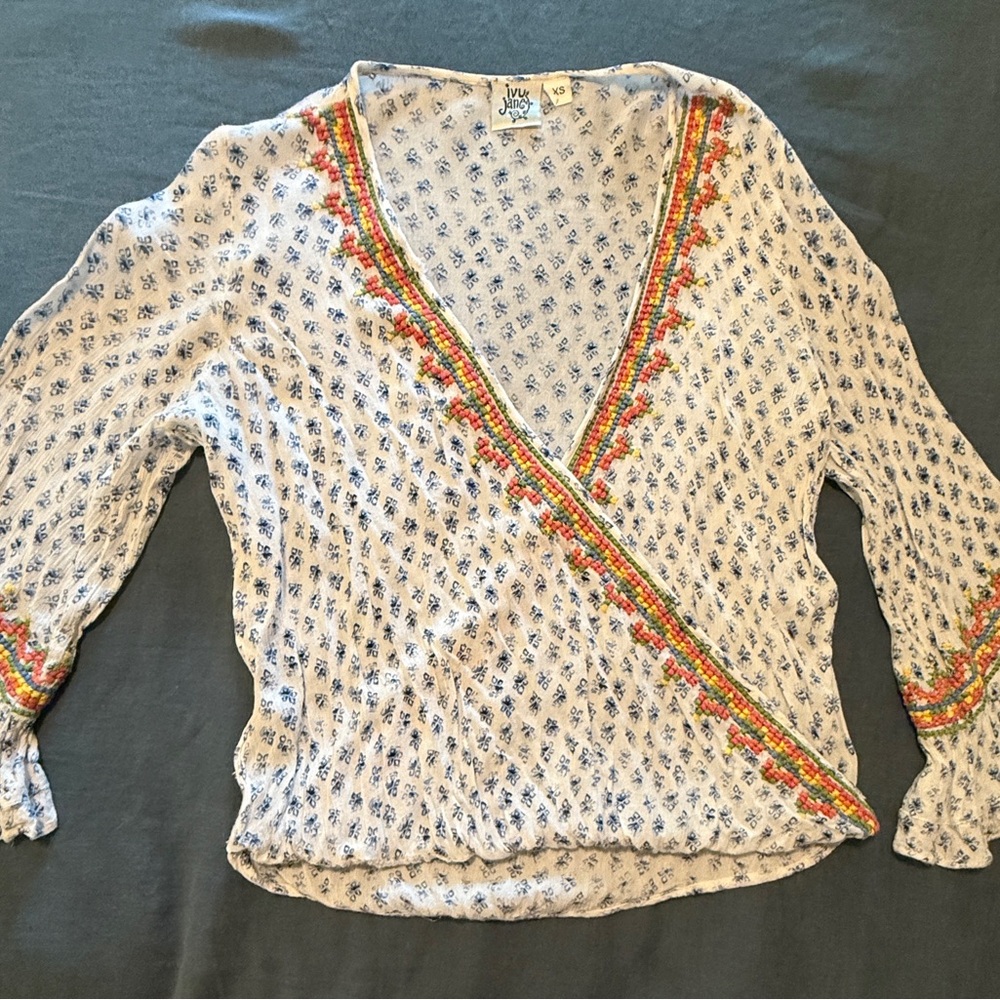 Ivy Jane Women's  Wrap Blouse with Colorful Trim